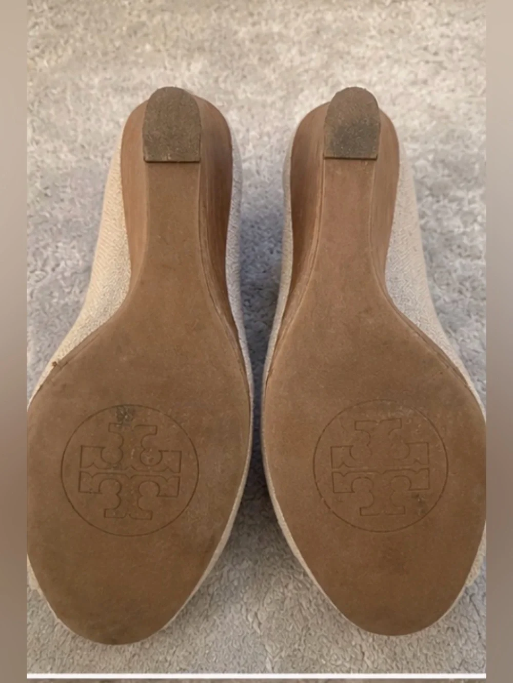 Tory Burch Cream Peep-Toe Logo Flats
